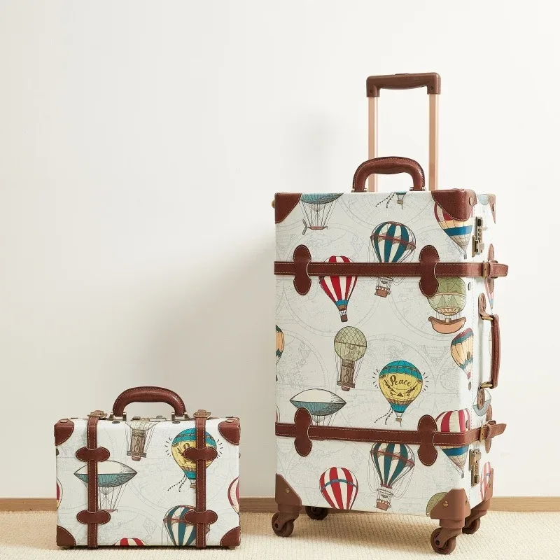 nouveau ensemble de valise rétro antidéflagrant fermeture éclair pp + pc boîtier de chariot à bagages 20/22/24/26 pouces valise de voyage de grande capacité
