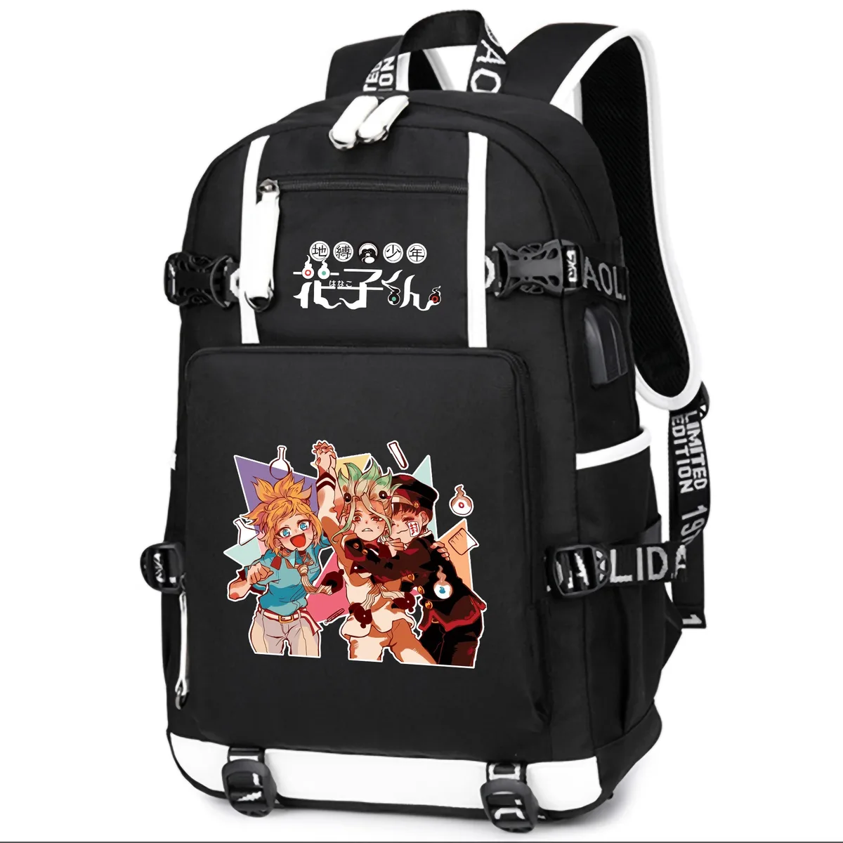 dessin animé toilette lié hanako-kun étudiants école sac à dos pour ordinateur portable oxford bookbag usb charge anime shouler sacs sac à dos décontracté