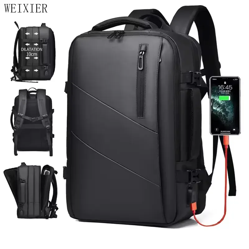 weixier 16 pouces grande capacité hommes haut de gamme sac à dos ordinateur sac haut de gamme sac d'affaires extensible sac à dos sorcière usb
