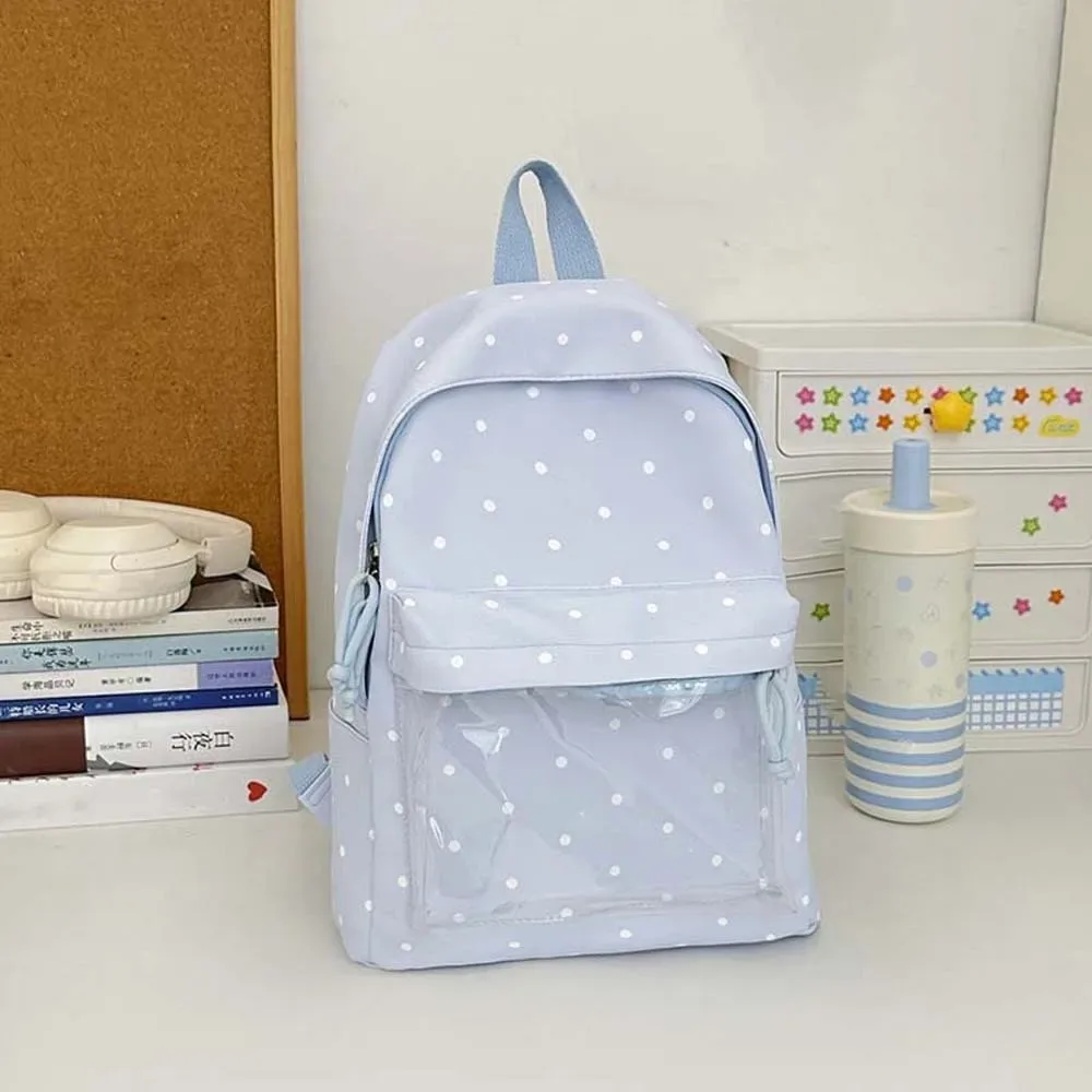 sac ita de style japonais avec sangles réglables, fenêtre transparente, sac à dos transparent, grande capacité, doublure en polyester, sac à dos à pois.