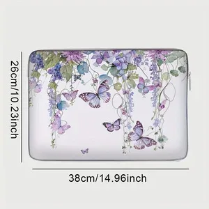 un ensemble, deux styles, sacoche pour ordinateur portable imprimée avec motif glycine et papillon, adaptée aux ordinateurs portables de 14 pouces