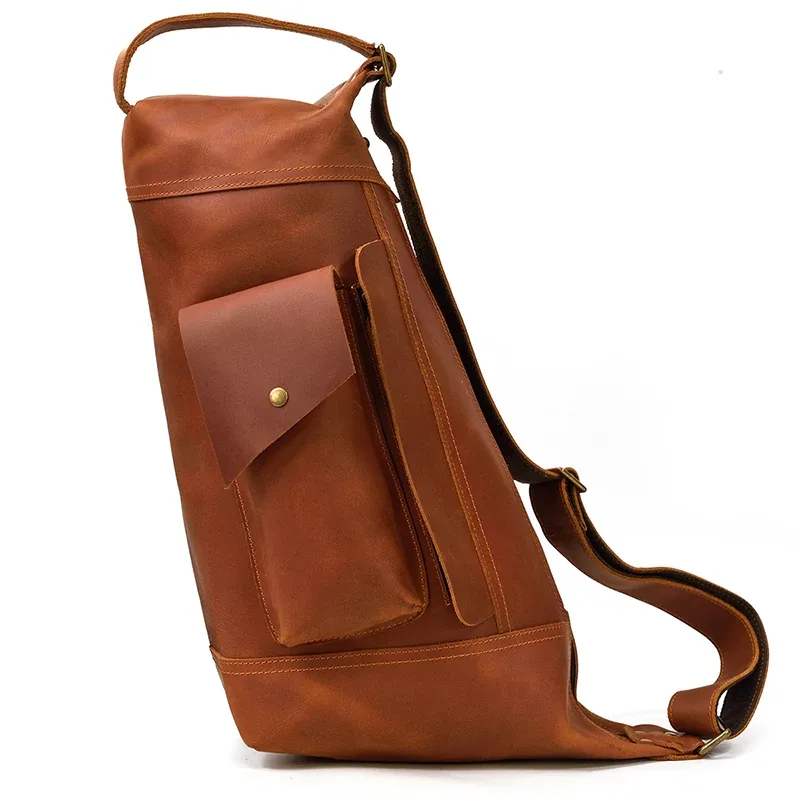 sac à dos en cuir véritable pour homme, sac de jour en cuir de cheval pour homme, sac à dos unique pour ordinateur portable, sac de poitrine pour homme, elin, voyage