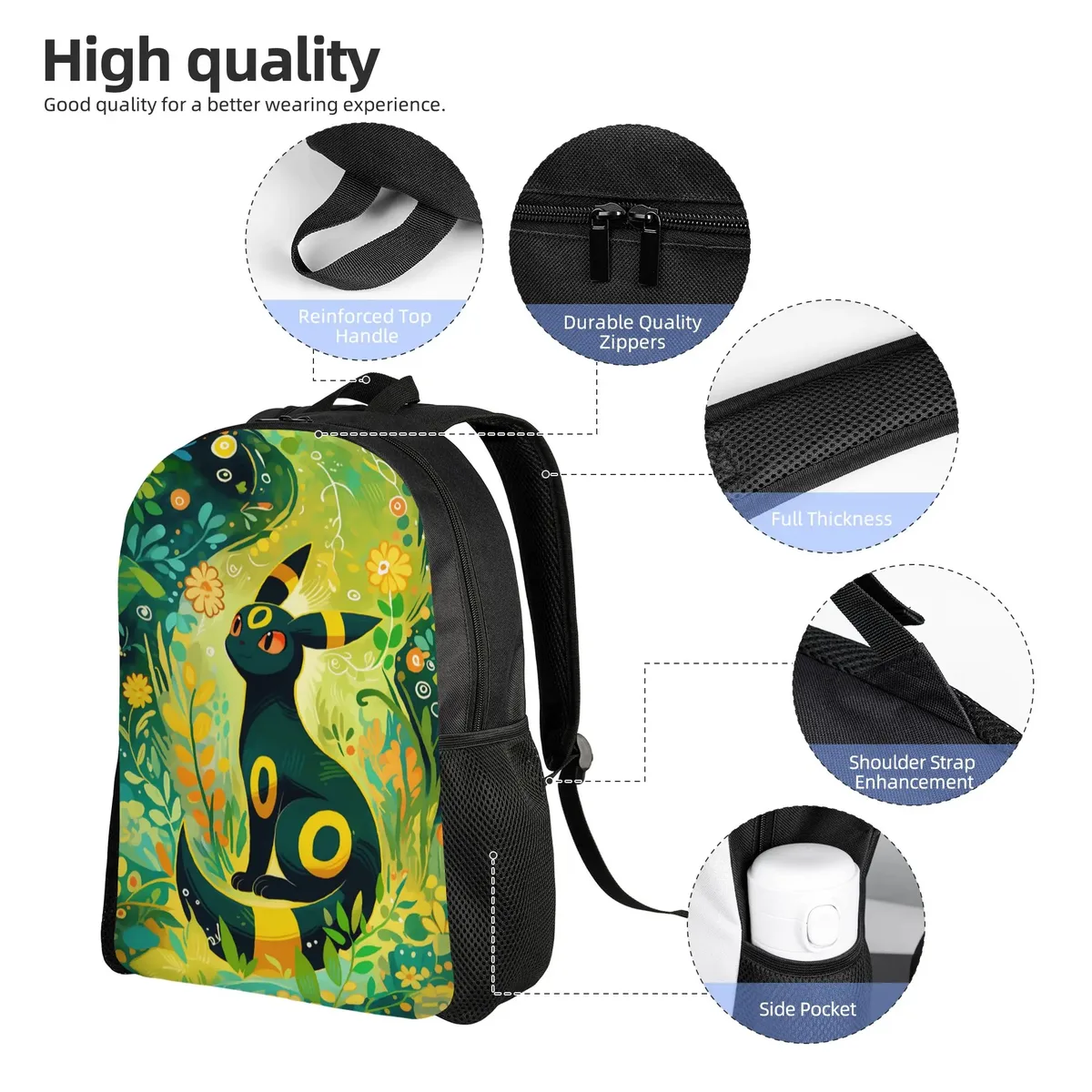 sacs à dos tendance, sac à dos pokemon, sac à dos de jour eevee eeveelution, mochila, sac à dos rétro lavable pour le travail et le bureau