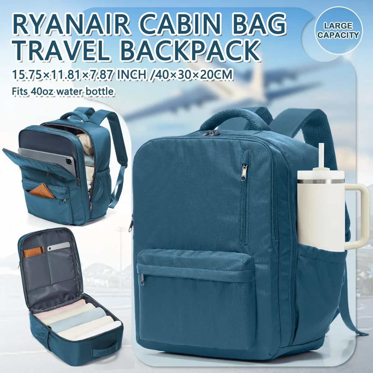 sac à dos de voyage, sac de cabine, sac à dos ryanair 40x30x20, sac à dos pour ordinateur portable 15,6 pouces pour hommes et femmes, sac à dos de trekking décontracté