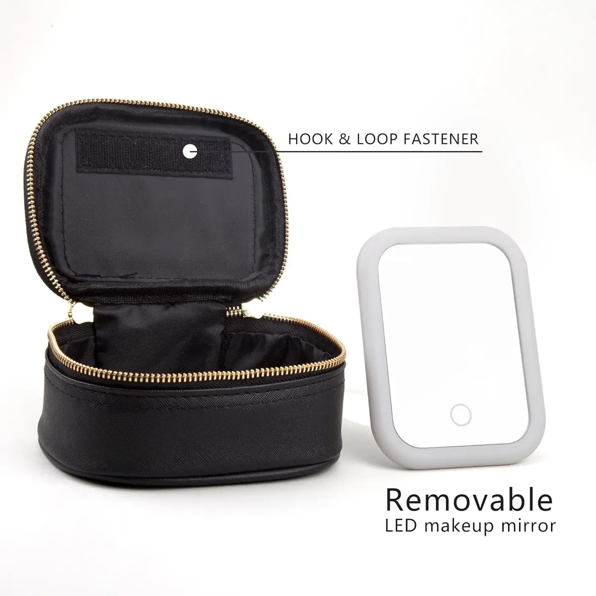 mini trousse de maquillage avec miroir led, petite trousse de toilette de voyage, 3 lumières à luminosité réglable pour femmes, trousse de toilette portable pour le train