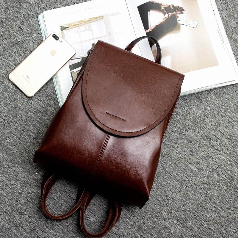 sac à dos en cuir véritable pour femmes, à bandoulière, à la mode, en cire d'huile, sac de jour