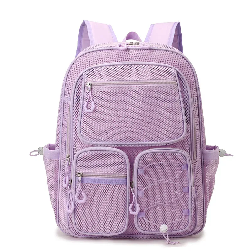 nouveau sac à dos de sport et de plage tendance en maille transparente grande capacité pour l'été, sac à dos double épaule pour collégiens et lycéens