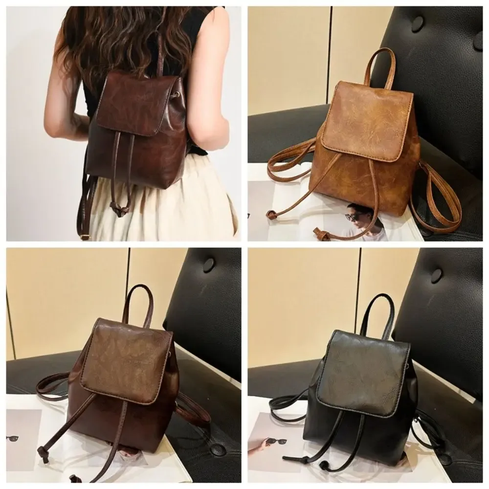 sac à dos mignon en pu, petit sac à dos de couleur unie, sac à bandoulière, sac à main marron rétro pour enfants