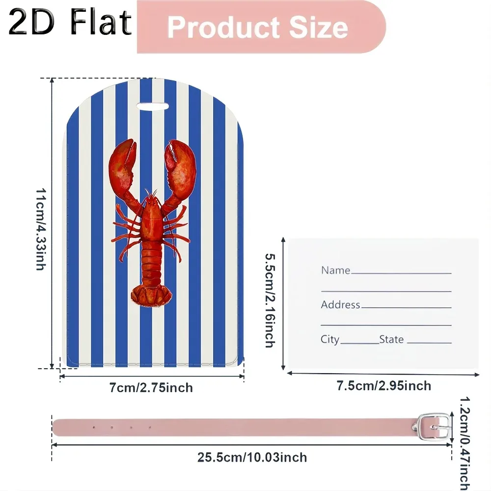 étiquette de bagage à motif homard avec rayures bleues et blanches, étiquette d'identification pour valise de voyage, accessoire pour sacs à bagages