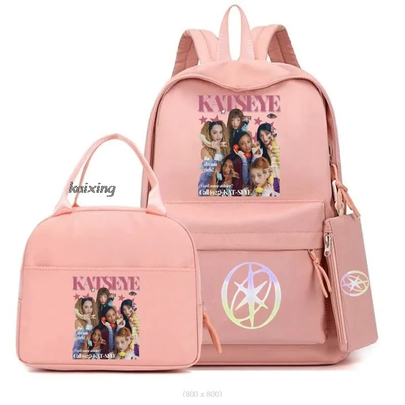 3 pièces/ensemble chaud katseye drôle impression sacs à dos fourre-tout et pochette grande capacité léger et respirant sac à dos extérieur