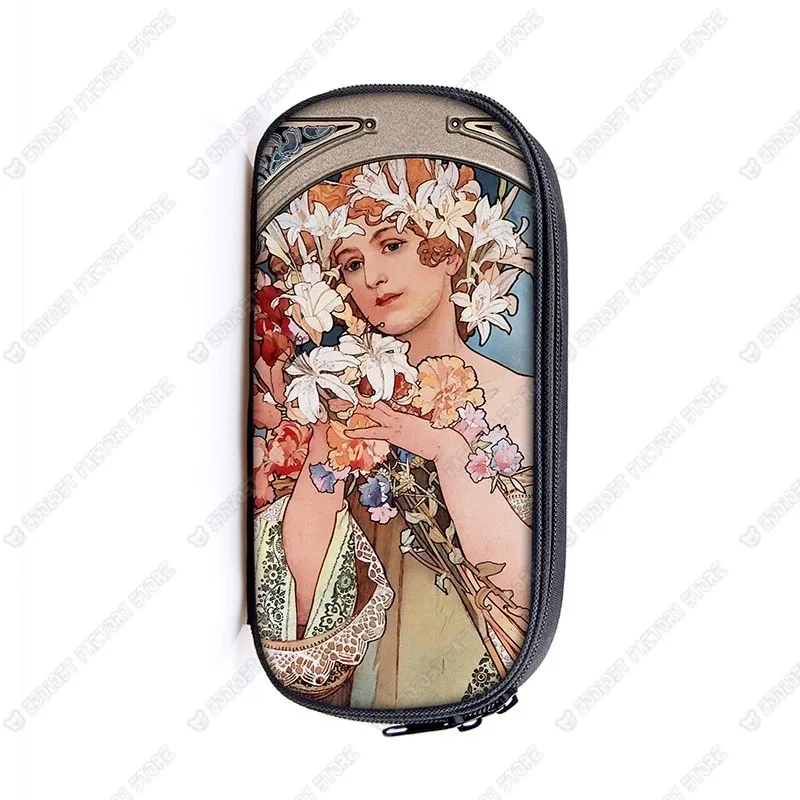 trousse de maquillage imprimée par alphonse mucha, trousse de maquillage pour femme, trousse de maquillage pour adolescent, étuis à crayons, étuis à cosmétiques