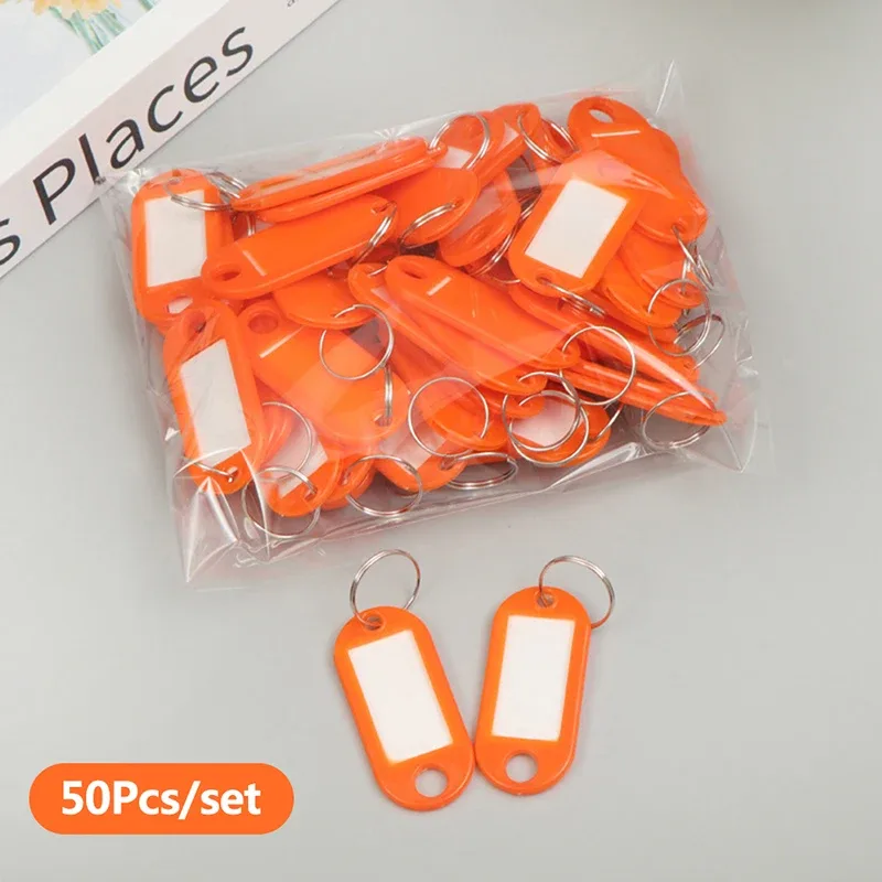 porte-clés coloré, étiquette de clé, nom d'identification, adresse de salle, marqueur de numéro tel, étiquette de bagage avec anneau fendu, 50 pièces