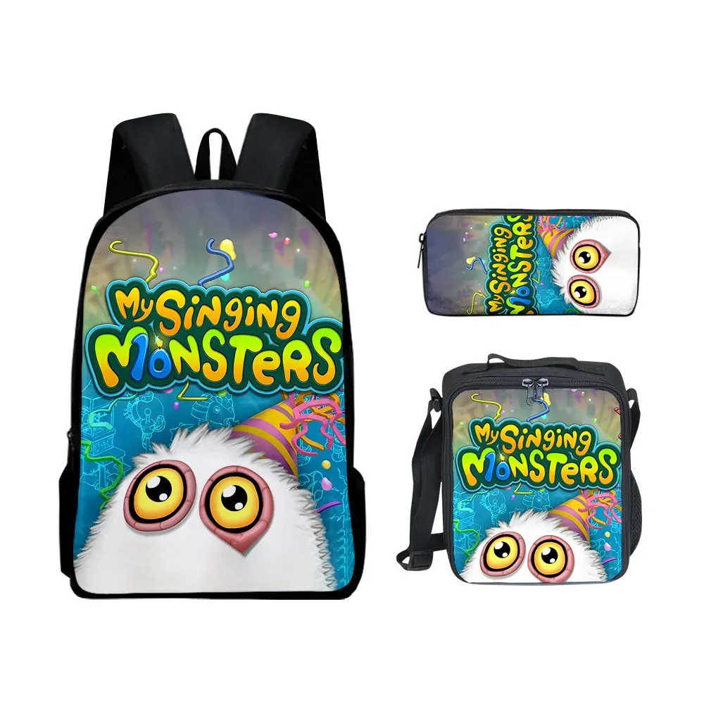 sacs à dos pour enfants, ensemble de sacs à dos, sac à déjeuner pour enfants, sac à crayons, ensemble de 3 pièces, nouveau sac de concert 3d my singing monsters