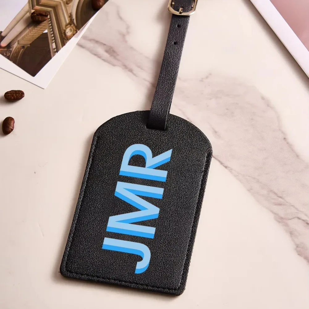 étiquette de bagage personnalisée en cuir pu avec initiales, étiquette d'identification de valise imprimée uv personnalisée, cadeau de voyage pour femmes et hommes