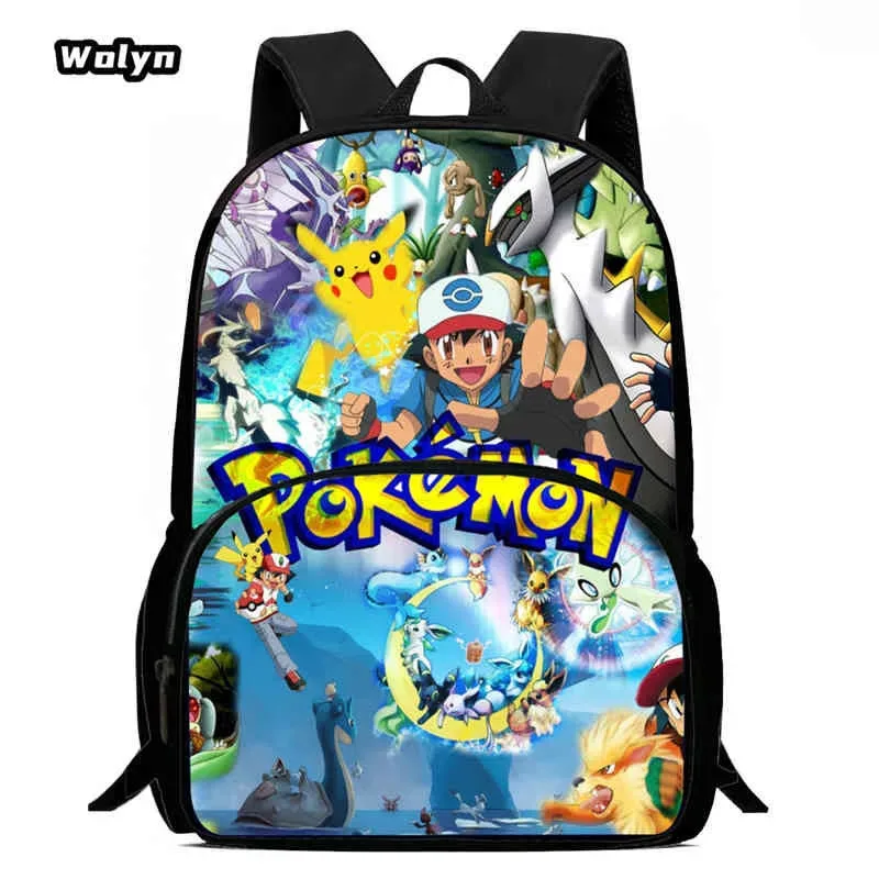 sac à dos scolaire pour enfants avec poche avant pour les 6-10 ans, sac d'école imprimé anime pokermom de grande capacité pour garçons et filles