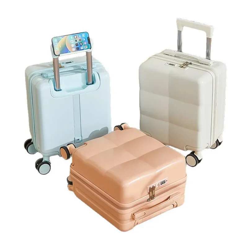 petite valise de cabine de 14 pouces, légère, en matériau abs, avec roulettes pivotantes à 360°, ouverture à fermeture éclair, imperméable et résistante aux rayures