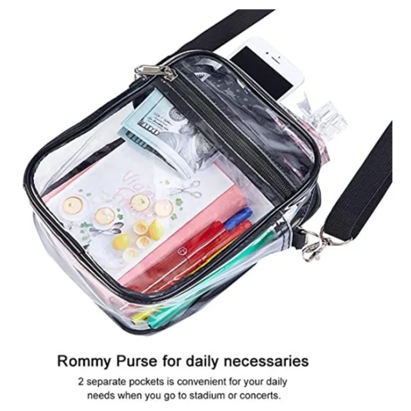 sac à bandoulière transparent avec fermeture éclair et sangle réglable, idéal pour les concerts, les stades, les voyages et l'usage quotidien pour femmes
