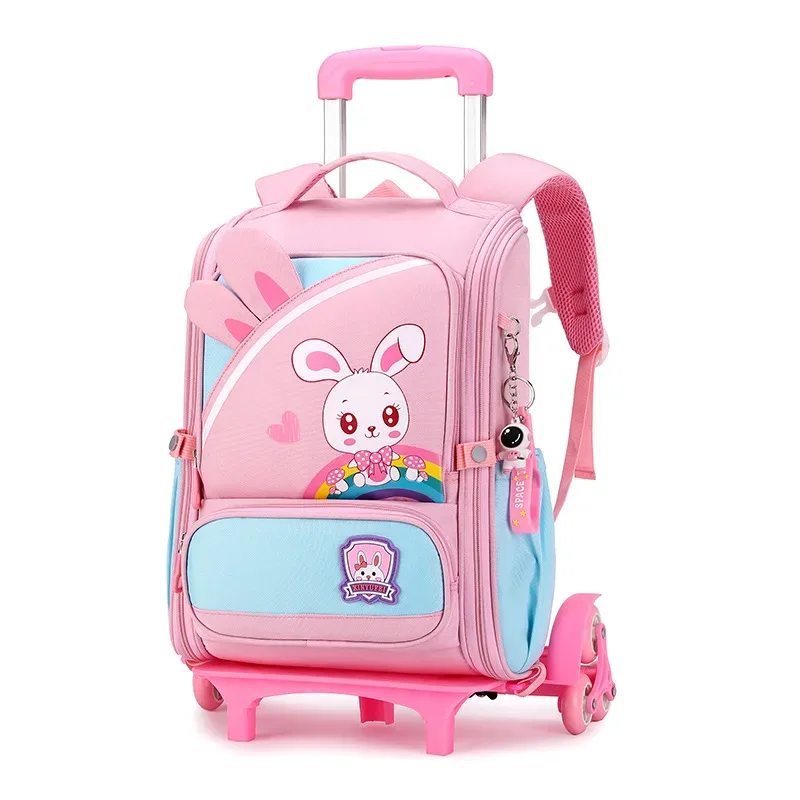 mignon lapin étudiant sac à roulettes pour filles enfants école sacs à dos roulants sac à dos à roulettes sacs d'école avec roues chariot sacoche