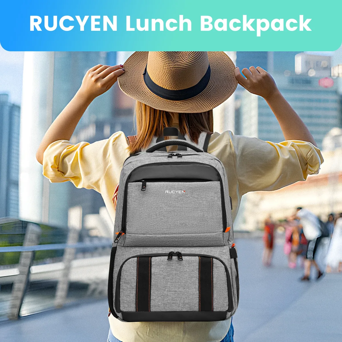 sac à dos isotherme pour le déjeuner, sac à dos pour ordinateur portable avec blocage rfid 15,6 pouces, sac à déjeuner avec port usb pour hommes et femmes