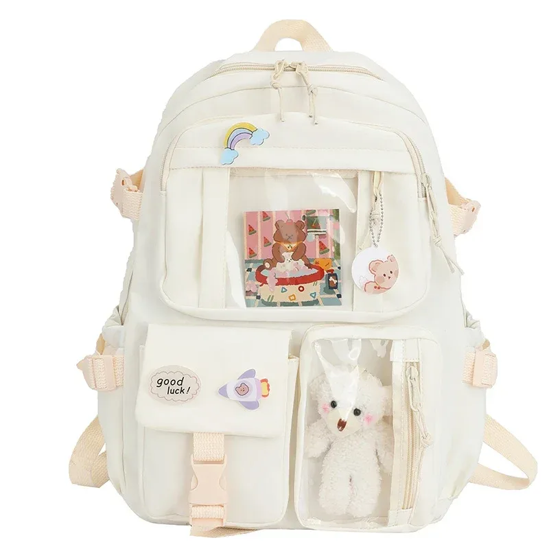 sac à dos lycée patchwork kawaii de grande capacité pour fille, sacoche à crayons pour enfant