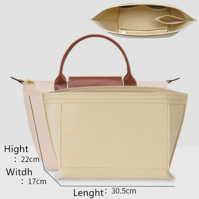 organisateur de sac pour longchamp, petit fourre-tout de finition, sac à main d'insertion, doublure intérieure en feutre de grande capacité, accessoires de mise à niveau diy