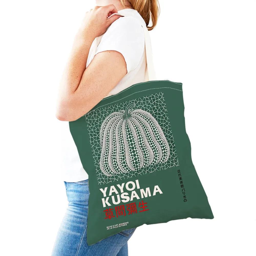 sac à main dot pumpkin lady shop yayoi kusama pour femmes, sacs de shopping à double impression, motif de champ de fleurs, sac fourre-tout pour filles, motif d'œil