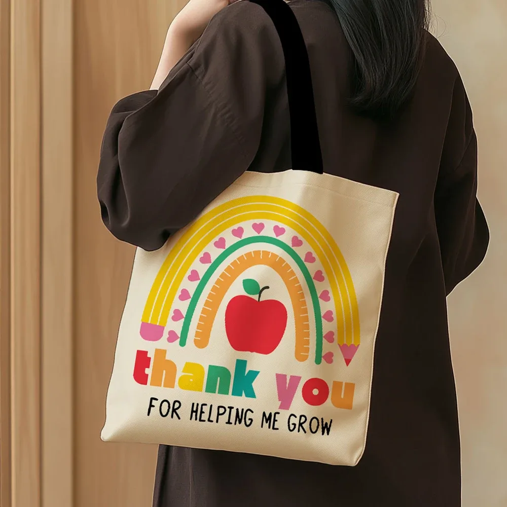 sac à bandoulière arc-en-ciel à la mode, 1 pièce, sac de shopping imprimé, cadeau de fête des enseignants, merci pour l'aide à moi