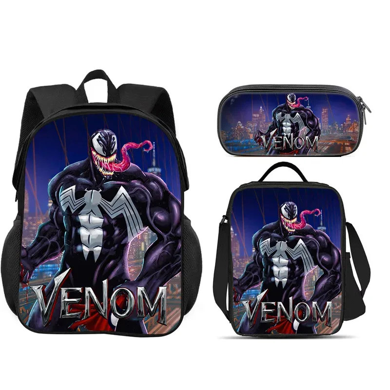 ensemble scolaire venom 3 pièces : sac à dos + trousse à crayons + sac à lunch, sac à dos scolaire tendance, cadeau pour enfants, pratique et multifonctionnel