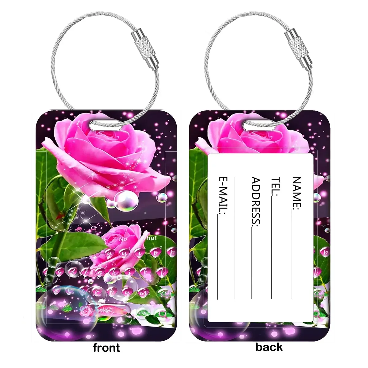 étiquette de bagage style plume de papillon pour valises, étiquette d'identification de voyage fleurie pour sacs à dos féminins, porte-adresse, accessoires