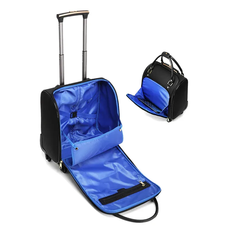 design de luxe 16/18 pouces avec sac à main femmes bagage roulant petite cabine continuer rétro dames chariot valise sac de voyage