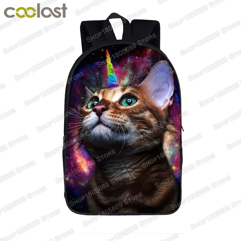 sac à dos licorne chat espace amusant, sac à dos laser chat chat, sac à dos d'école pour enfants et adolescentes, sac à livres pour enfants