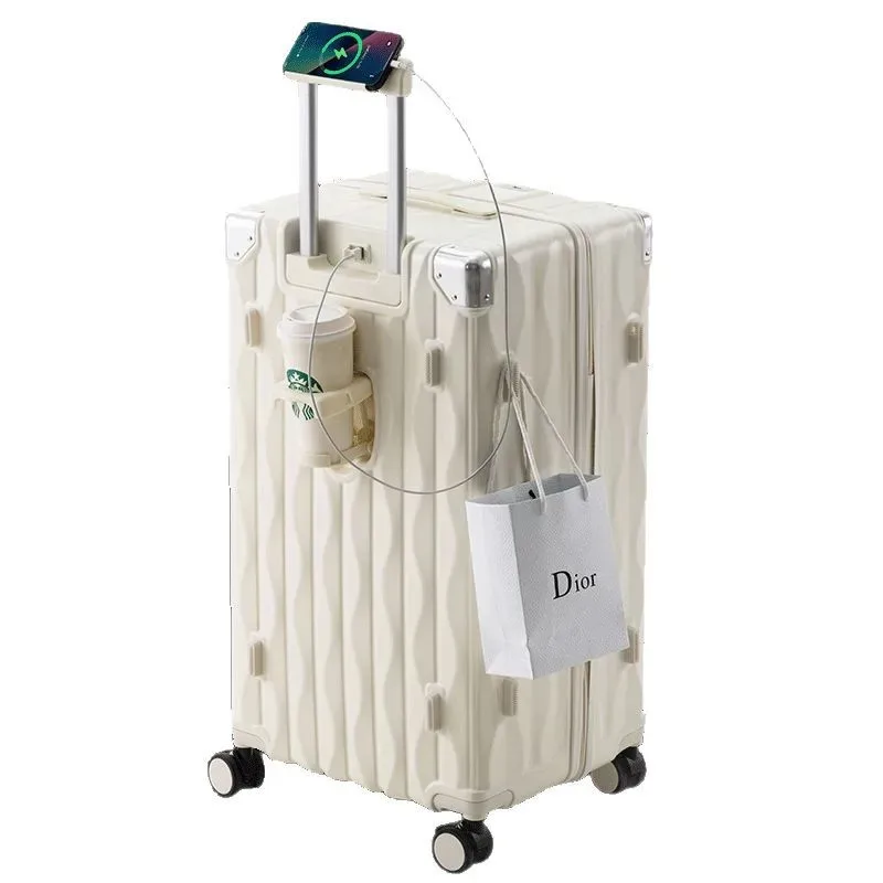valise de voyage grande taille 24/26/28/30 pouces, valise à fermeture éclair en pc avec porte-gobelet usb, valise à roulettes avec roulettes