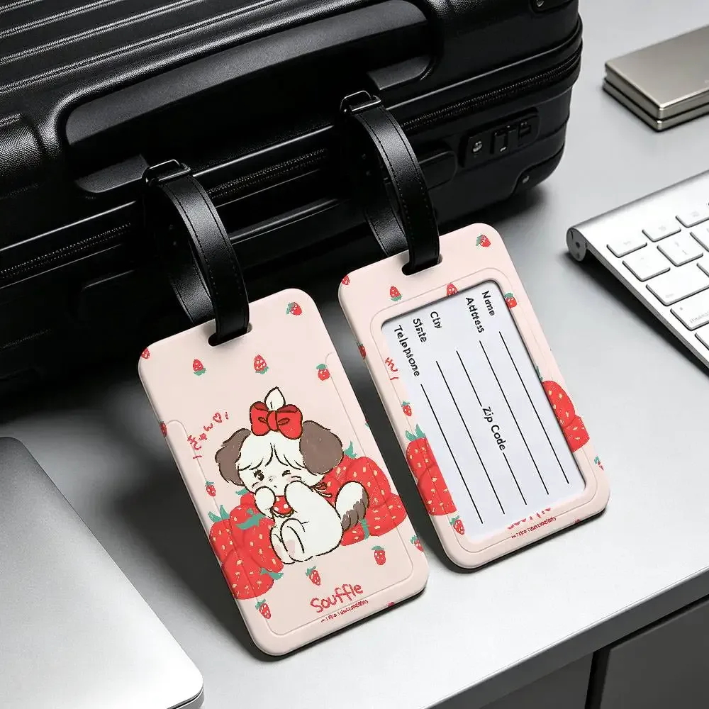 étiquette de bagage en pvc m-mikko chat kawaii, design anti-perte, avec pochette détachable pour carte d'information, accessoire de voyage