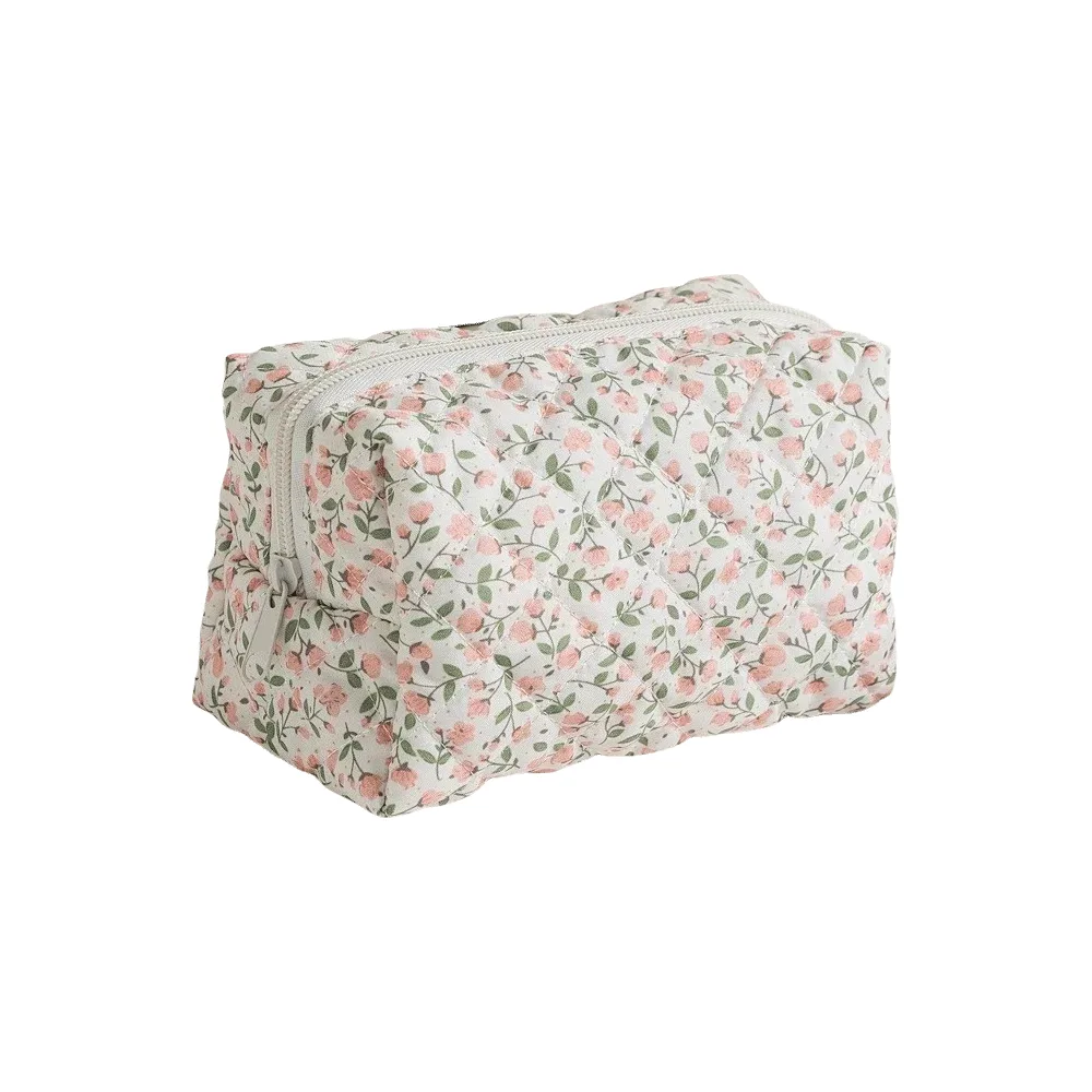jolie trousse de maquillage matelassée, grande capacité, imprimé floral, trousse de toilette portable, élégant organisateur de cosmétiques pour femmes