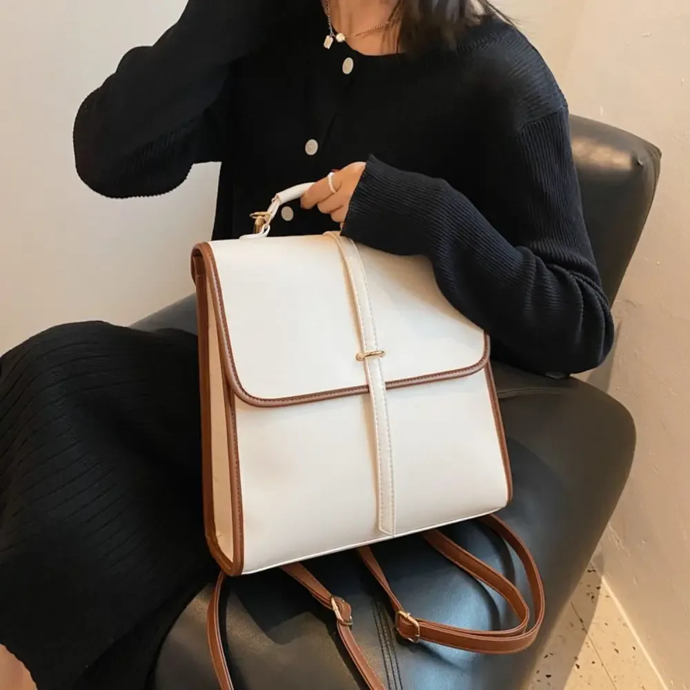 sacs à dos de couleur unie à plusieurs poches, grande capacité, fermeture à glissière, sac à bandoulière en cuir pu, sac à main