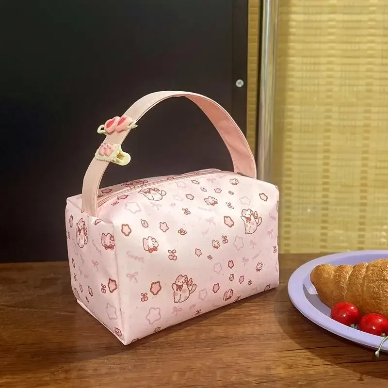Sacs de maquillage pour chatons avec poignée, sac de rangement cosmétique souple de voyage, trousse à crayons portable à imprimé mignon, pochette de toilette, cadeau