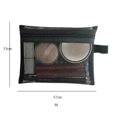 sacs de maquillage de lavage de toilette, trousse de maquillage en maille transparente noire, pochette de rangement, sac à cosmétiques de voyage pour femmes, fermeture éclair décontractée