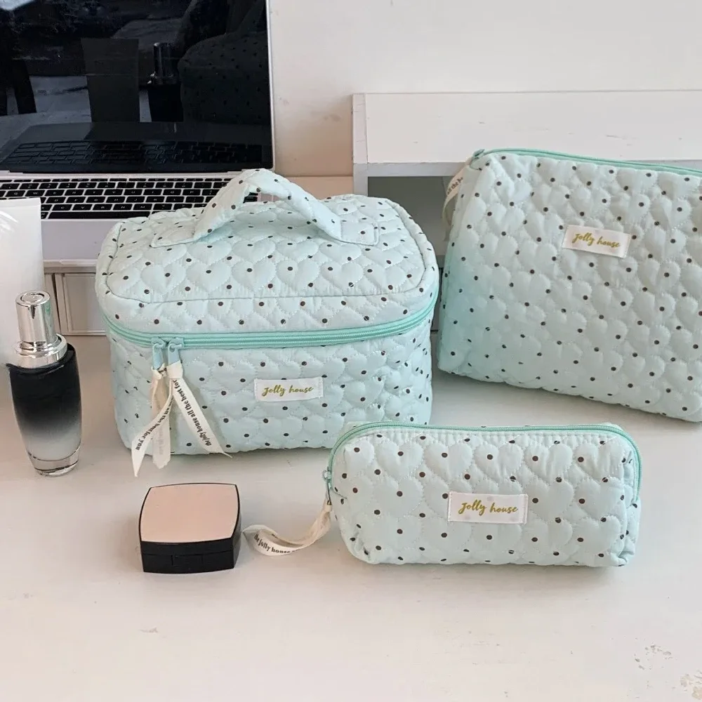sac à cosmétiques à pois pour femmes, sac à main de voyage, organisateur de maquillage, sac de rangement de grande capacité, trousse de toilette, étui de maquillage, mode coréenne