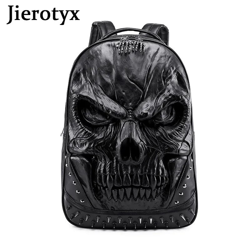 JIEROTYX sacs à dos pour femmes et hommes Steampunk gothique Rivet personnalité grande capacité voyage sacs à dos crâne ordinateur portable école