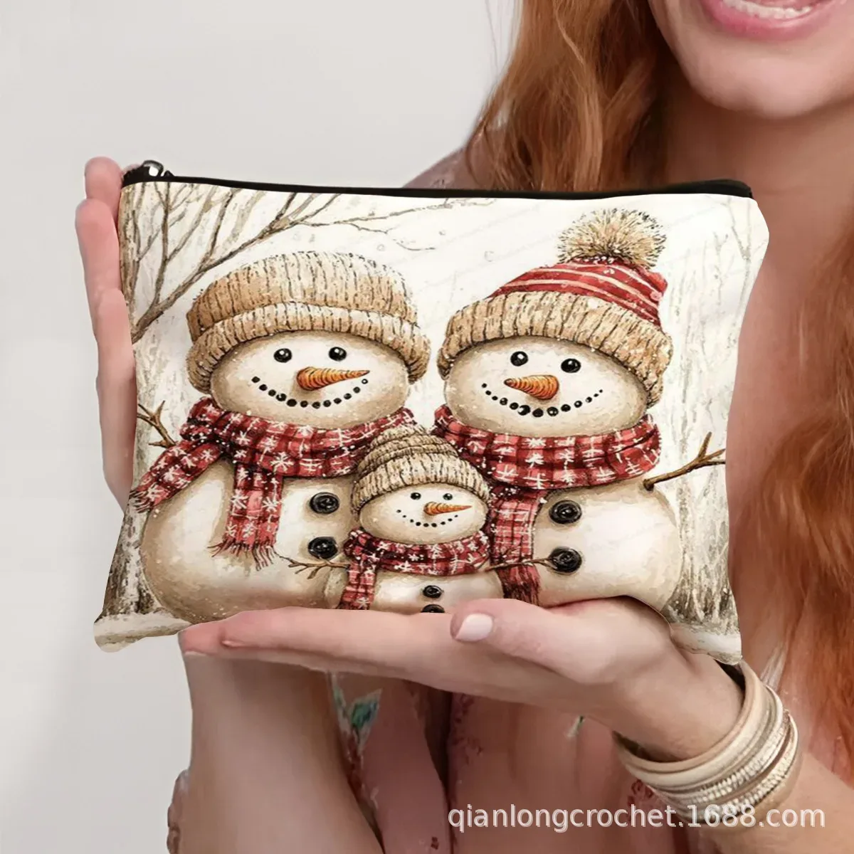 sacs de maquillage tendance de noël, étuis à crayons imprimés bonhomme de neige et sacs de rangement pouvant être personnalisés pochette de maquillage, offre spéciale