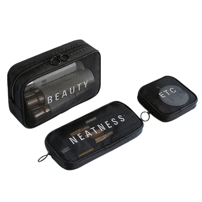 trousse de maquillage pour femmes, sac de voyage, trousse de toilette, trousse de rangement, sacs de maquillage à fermeture éclair, sac à cosmétiques en maille transparente