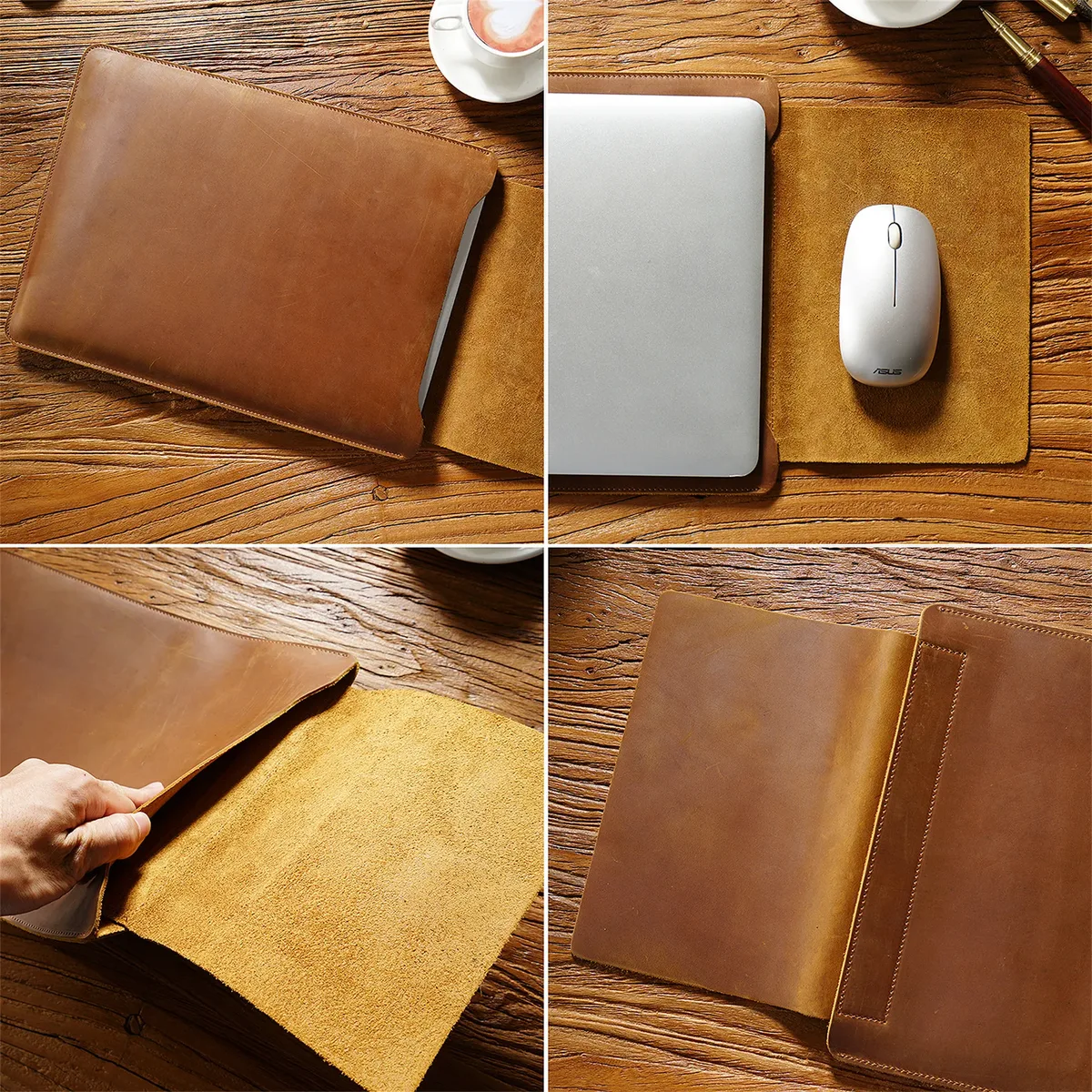 housse de protection matelassée en cuir de vache pour ordinateur portable, étui personnalisé pour macbook pro 12 "13" 14 pouces