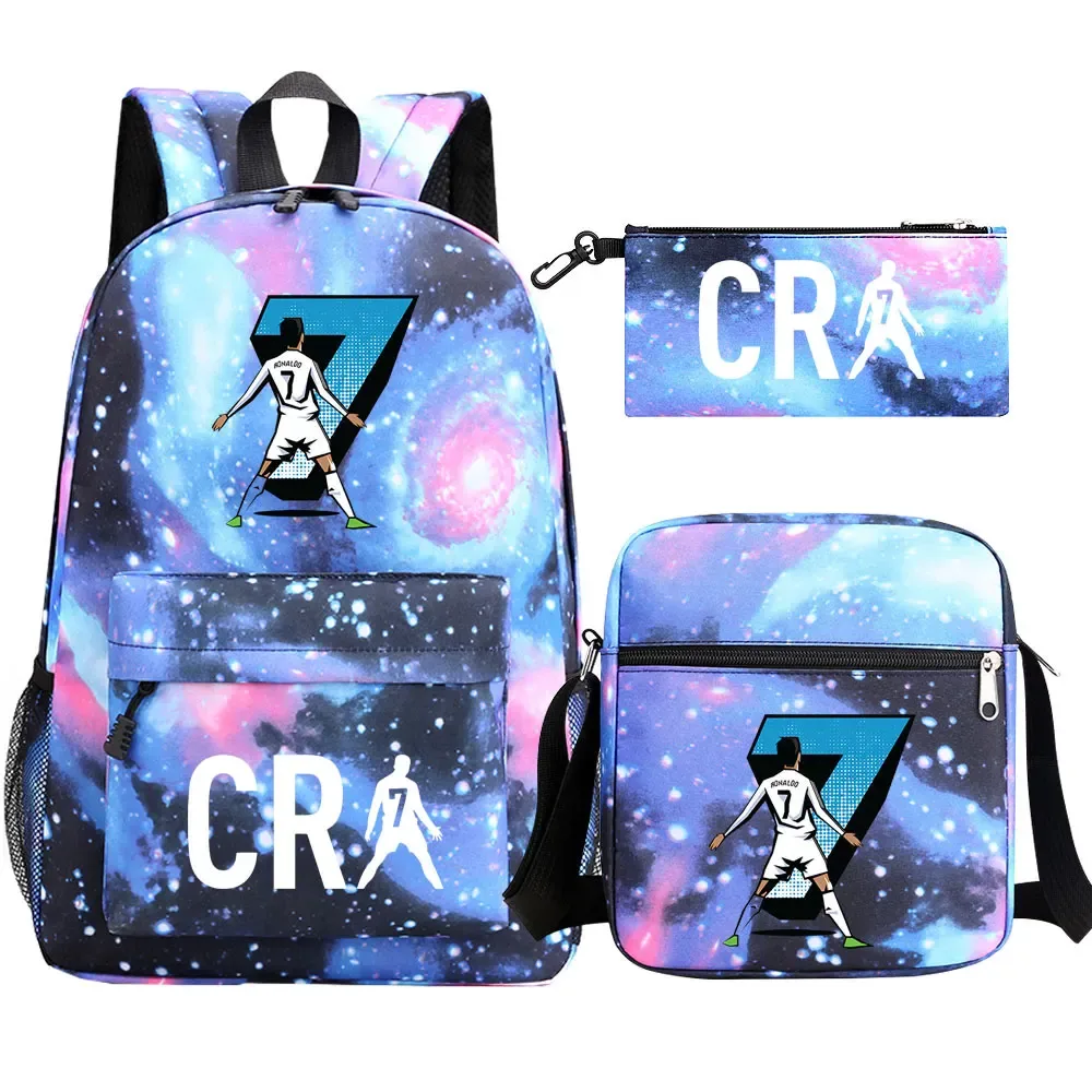 football cr7 cosplay sacs d'école sac à dos scolaire ordinateur portable adolescent garçons filles cartables 3 pièces/ensemble