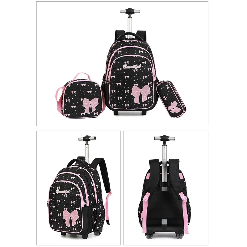 sac à dos à roulettes pour filles, ensemble de sacs à roulettes avec sac à lunch, trousse à crayons, bagage de voyage, sac à dos à roulettes pour étudiants, sac à livres