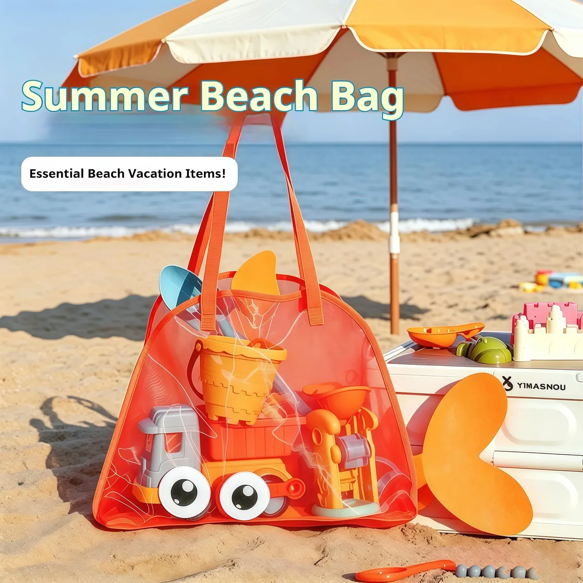 Sac de plage en maille en forme de poisson pour enfants, sac de rangement léger pour jouets, sac à main portable pour enfants, organisateur d'été pour la plage et la piscine en extérieur
