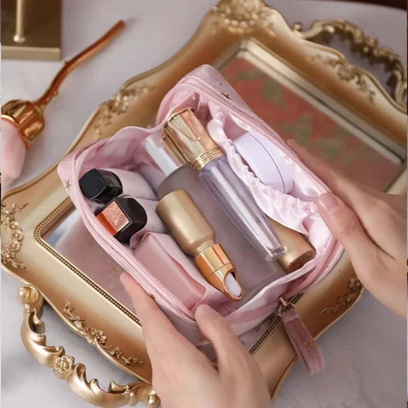 trousse de maquillage en velours pour fille, trousse de rangement pour rouge à lèvres, trousse de toilette, trousse de beauté, poudres, trousse cosmétique portable