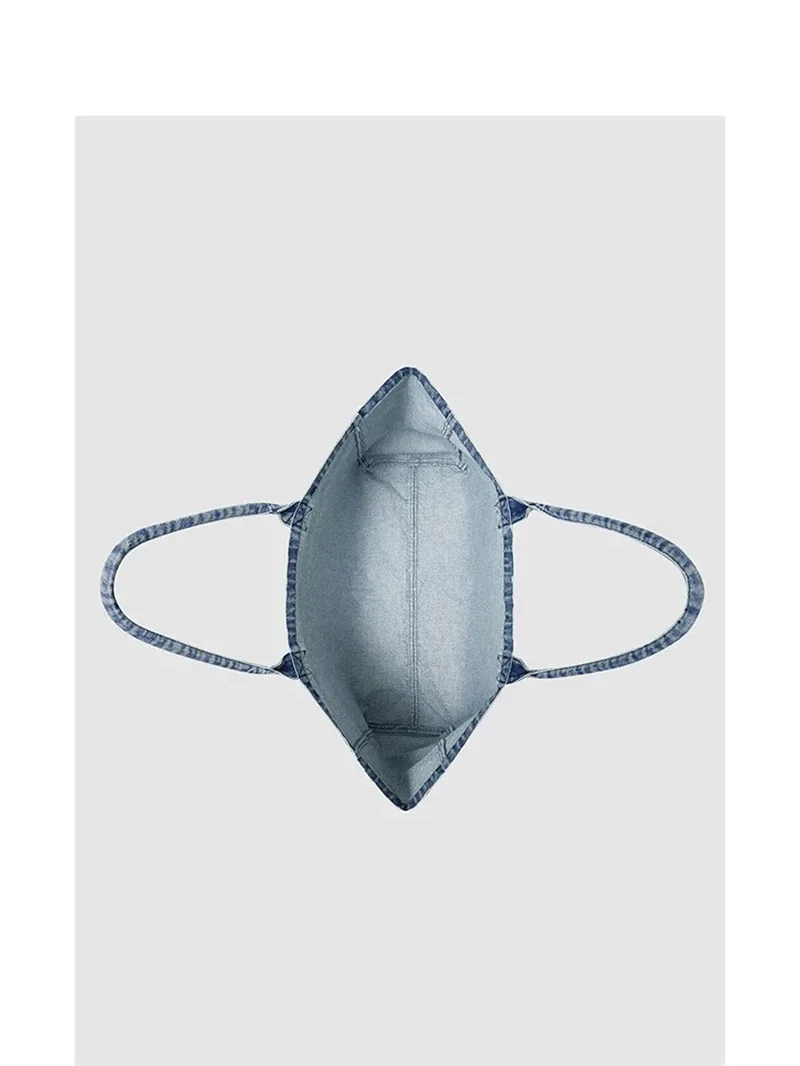 sac fourre-tout en toile denim pour femme, grande capacité, sac de shopping, sac à main décontracté artistique avec lettres, style américain, doublure en polyester souple