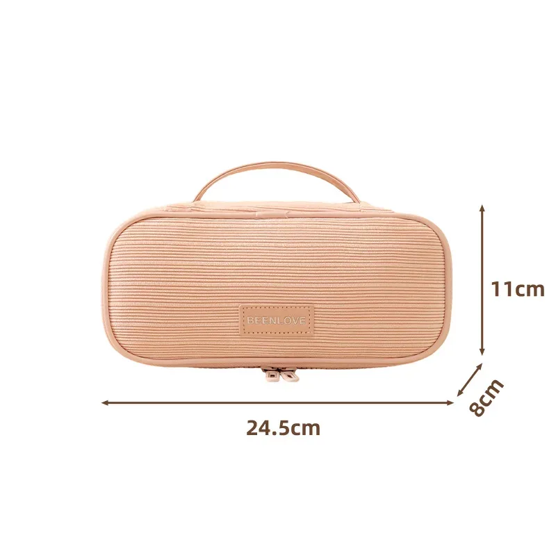 sac de rangement de maquillage de voyage en velours côtelé pour femmes, sac à cosmétiques portable à fermeture éclair avec poignée carrée, pochette de lavage de toilette de grande capacité