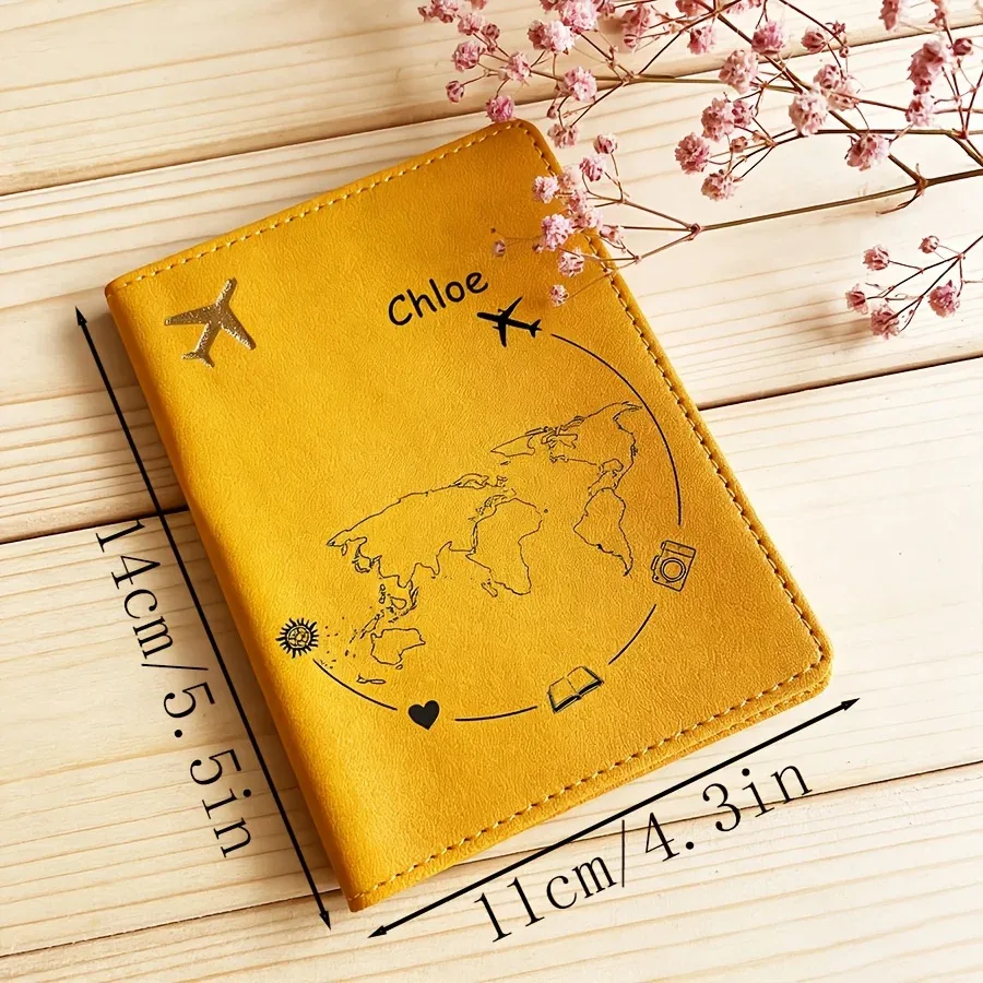 porte-passeport de voyage personnalisé avec texte - cuir synthétique léger, fermeture à bouton-pression, intérieur non doublé