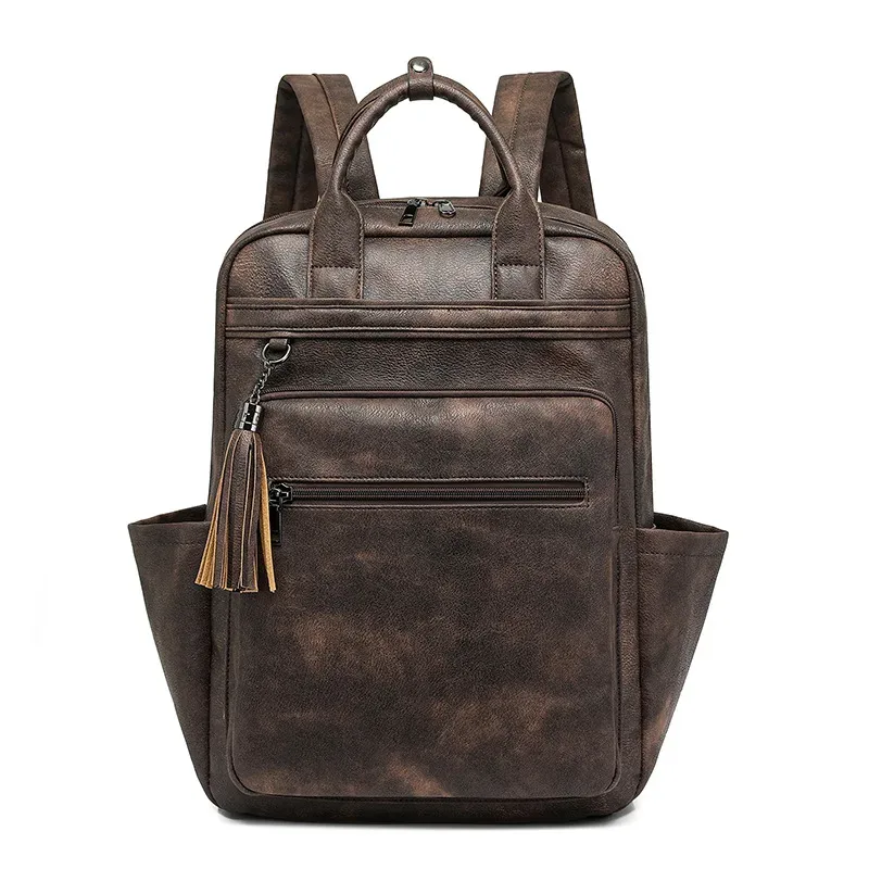 sac à dos cuir pu vintage dames – conçu pour ordinateur 15.6 pouces, parfait comme daypack collège, sac bureau et valise de voyage, détails rétro charmeur, matériaux durables, compartiments, s’adapte à tous les moments